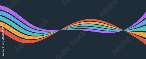 Soft abstract curves and groovy rainbow stripes in vintage tone. Perfect for wall art, poster, or digital background.