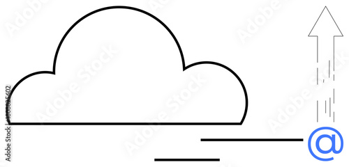 Minimalist cloud with upward arrow and email icon signifying data transfer, digital storage, or communication. Ideal for cloud computing, internet, email, networking, storage, sharing simple flat