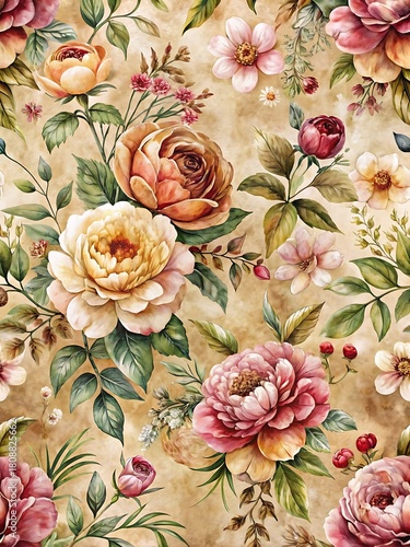 Floral print with pink and yellow flowers
