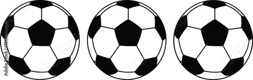 Soccer balls, football equipment, sports gear, black and white pattern, team sport, digital illustration, classic design, isolated, seamless, icon