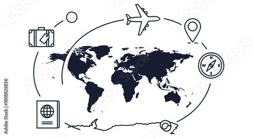 Experience the thrill of global travel and discover new destinations with this comprehensive illustration of worldwide journeys and adventure