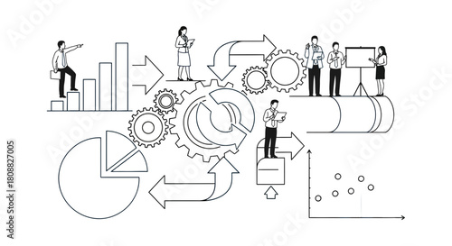Visualizing efficient business processes, data analysis, and strategic workflow management, showcasing collaborative teamwork and organizational growth