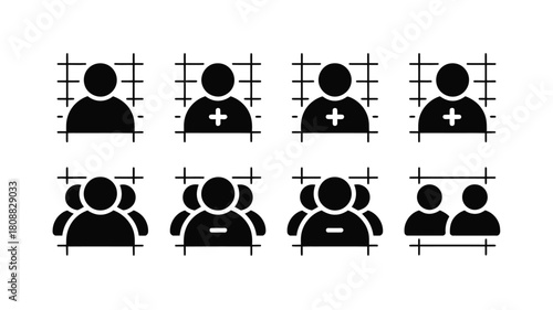 Silhouettes of people with plus and minus signs represent different social dynamics.