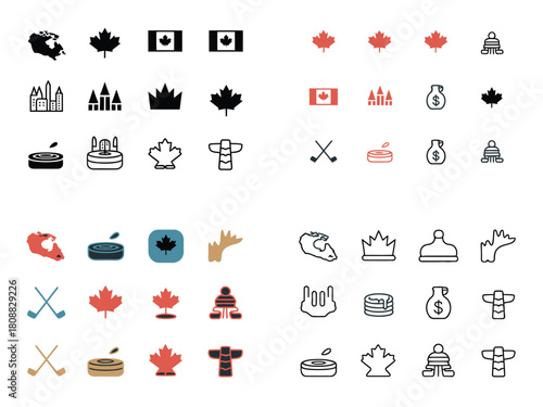 A collage of Canadian cultural symbols and icons.
