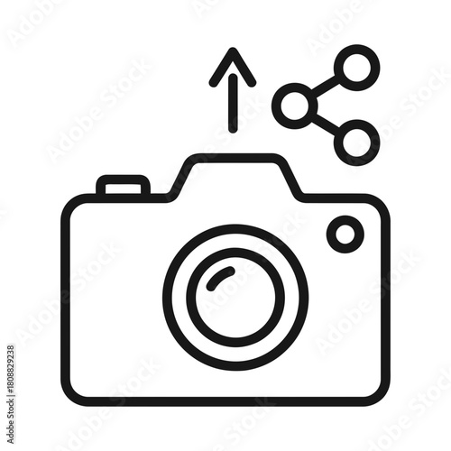 Vector line icon for a camera sharing a photo, quickly whisk your digital memories to social media networks with this simple upload symbol