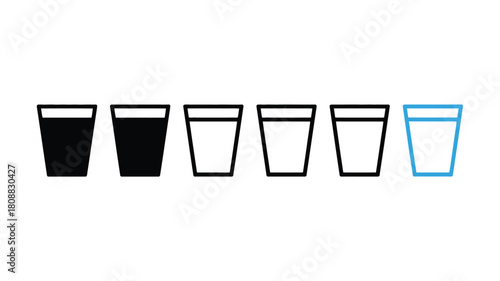 Five glasses filled with dark liquid and one outlined glass.