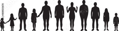 Silhouetted Crowd Standing Side by Side in Black and White Illustration