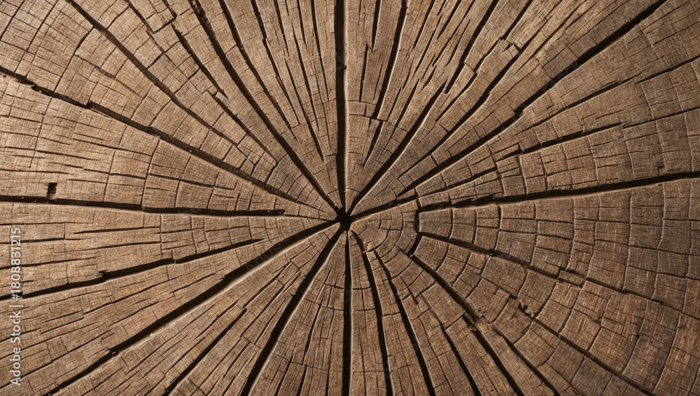 Naklejka premium Old stump texture. Cracked wooden background. Top view
