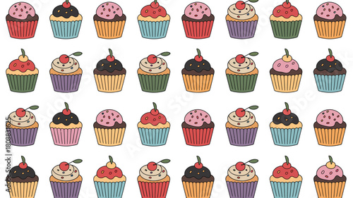 A colorful collection of cupcakes arranged in neat rows for a delightful pattern.
