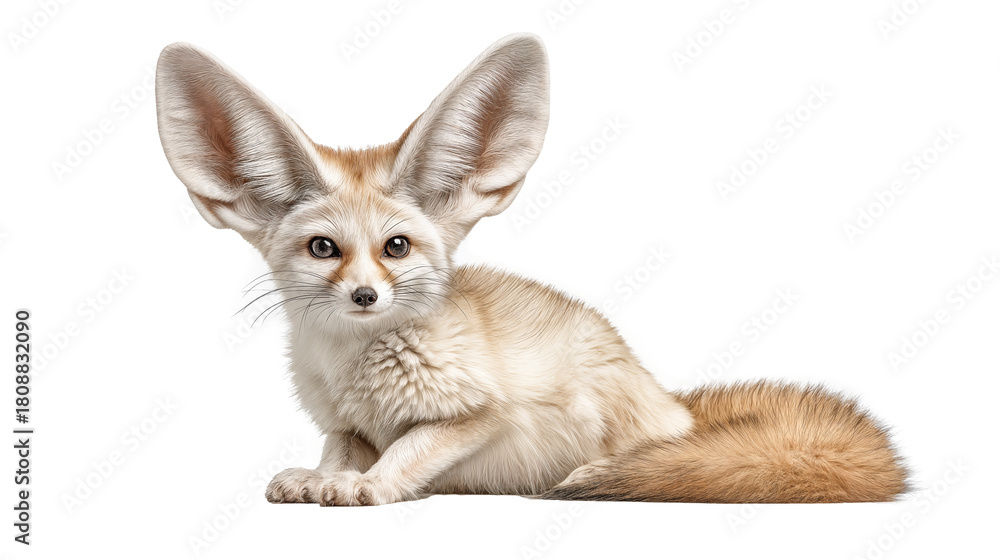 Obraz premium Fennec fox sitting upright in Morocco, isolated on white background