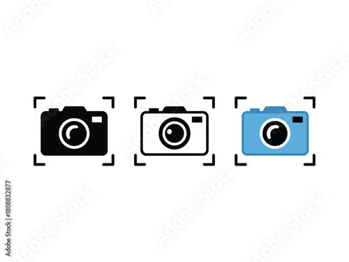 Three different icons of cameras are displayed in a row against a white background.