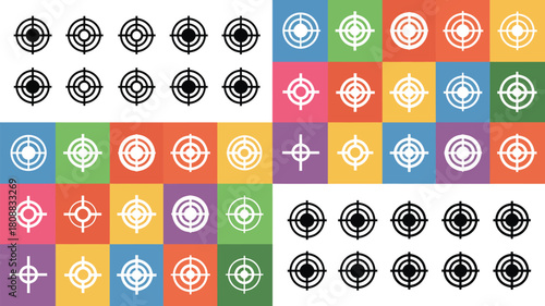 A collection of crosshair and target icons in various colors and styles.