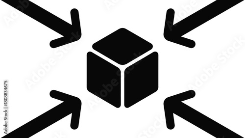 Black arrows point towards a central black cube, symbolizing convergence.