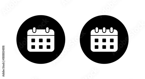 Calendar icon in black circle. Schedule and date planner symbol