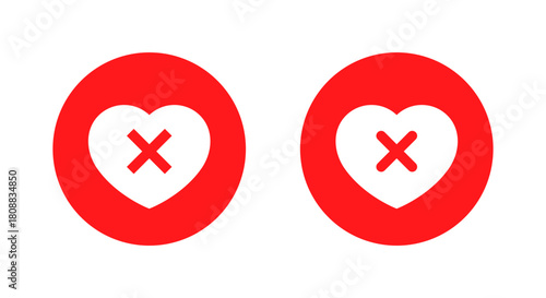 Heart with cross mark icon in red circle. Bad health symbol. Unhealthy lifestyle and medical issue illness sign