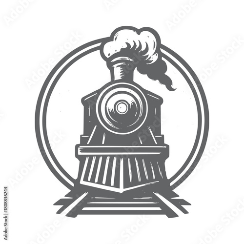 Vintage Steam Train Emblem on Railway Tracks Old Steam Engine Logo Bundle – Monochrome Vintage Style