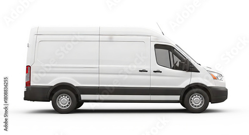 White cargo delivery van side view 3d rendering illustration isolated on studio for mockup.