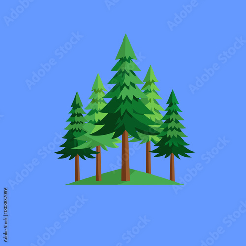 Flat Design Pine Tree Cluster on Hill