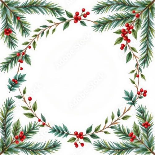 Wallpaper Mural Botanical Wreath Frame With Pine Sprigs And Red Berries Perfect For Holiday Decorations Torontodigital.ca