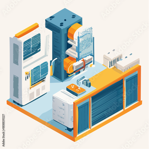 Optimizing digital infrastructure with efficient HVAC systems for climate control in a modern isometric data center, ensuring peak performance and data integrity