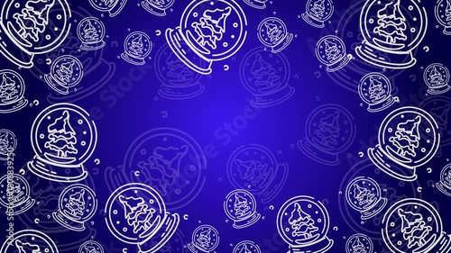 Doodle Snow Globe Seamless Pattern Loop 4K. Christmas and Winter Holiday Blue Background Animation