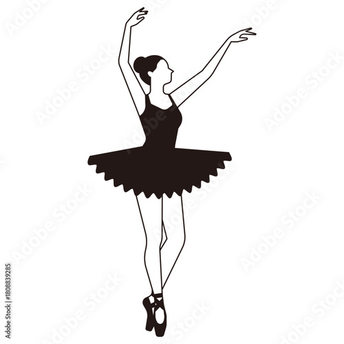 白と黒の優雅に踊るバレエダンサーのイラスト素材1