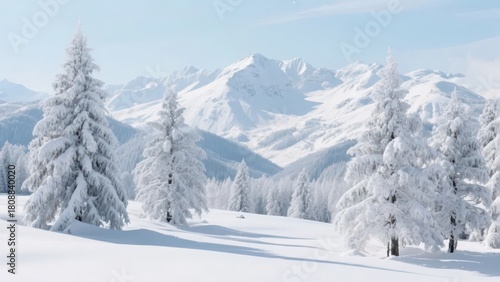 Wallpaper Mural A pure snowy scene composed of snowy mountains and rime forests in winter, presenting a quiet winter natural landscape and a cold aesthetic atmosphere. Torontodigital.ca