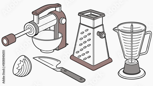 Isometric Kitchen Tools for Cooking Baking Food Preparation Mixer Grater Blender Egg Spatula Home Chef Culinary Graphics