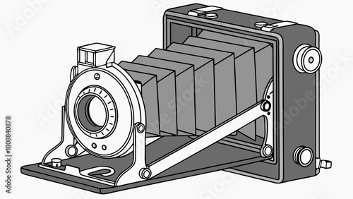 Old Fashioned Bellows Camera Drawing for Historical Photography and Vintage Design Assets