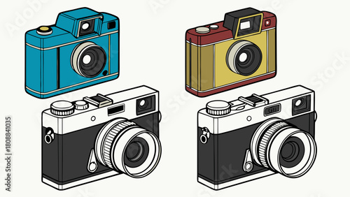 Retro Film Cameras Collection for Photography and Creative Design Vintage Analog Style for Nostalgic Marketing and Web Content