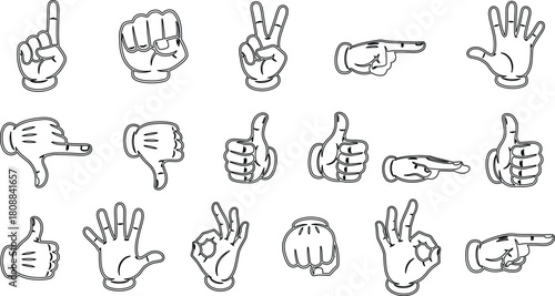 Hand drawn set of hand gestures and different hand poses