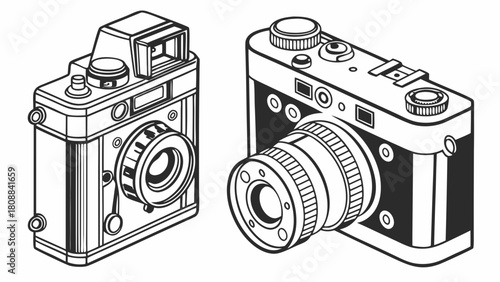 Classic Vintage Film Cameras Outline Illustration Retro Photography Equipment for Creative Design Projects and Nostalgic Content