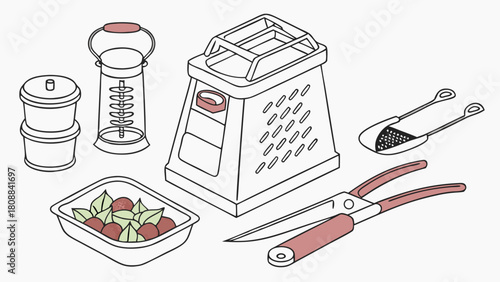 Organized Kitchen Tools and Fresh Fruits for Healthy Home Cooking. Food Preparation Essentials, Culinary Equipment for Meal Prep.