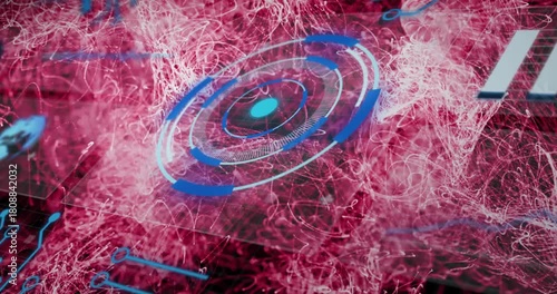 HUD ring appearing, magenta filaments rising and wrapping around ring, showing interface startup