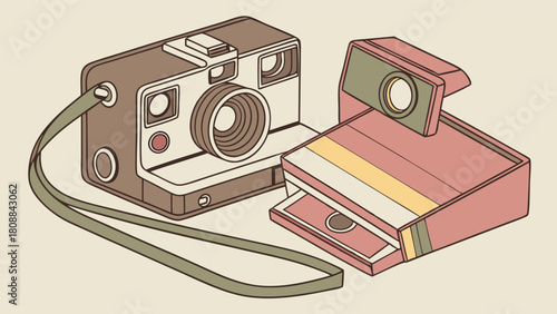 Nostalgic Retro Cameras Illustration Classic Film Camera and Instant Camera for Creative Photography Marketing and Design