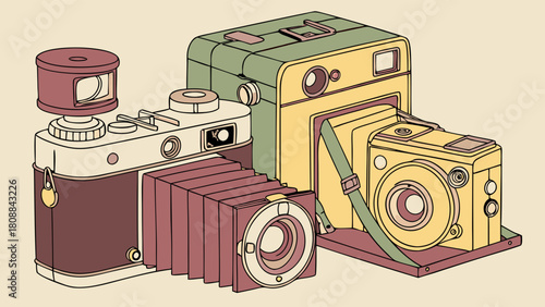 Retro Vintage Cameras Collection for Photography History and Nostalgic Design Creative Projects
