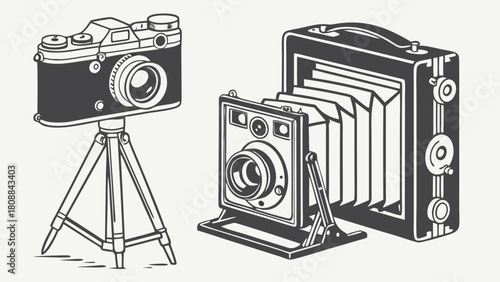 Vintage Film Cameras Illustration Classic Retro Photography Equipment for Nostalgic Design Creative Projects and Historical Content