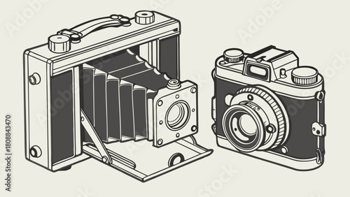 Vintage Film Cameras Illustration Retro Photography Equipment Classic Analog Devices for Hobbyists and Collectors Exploring History