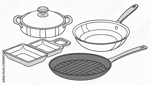 Diverse Kitchen Cookware Set with Frying Pan Grill Pan Pot and Baking Dishes for Home Cooking and Healthy Meal Preparation