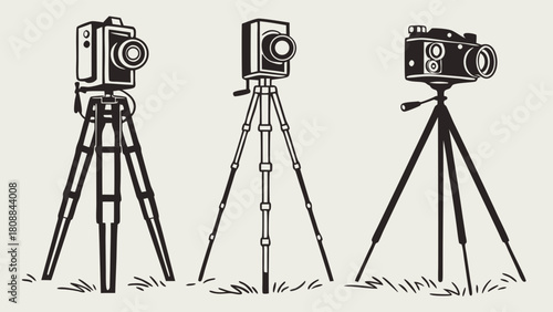 Classic Retro Cameras on Tripods for Photography Studio Branding and Creative Media Content