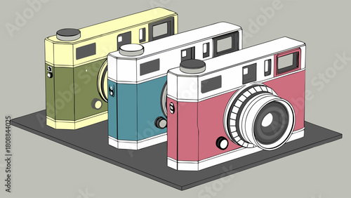 Colorful Vintage Film Cameras Displayed for Photography Hobbyists and Creative Design Projects