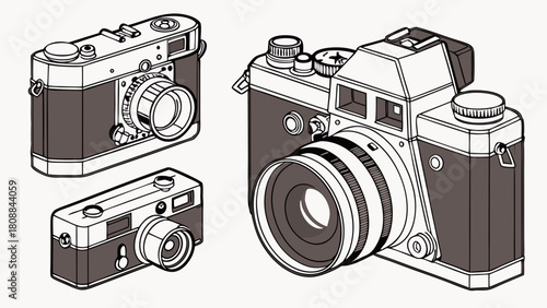 Nostalgic Vintage Film Cameras Line Art for Creative Photography Blogs and Retro Design Projects