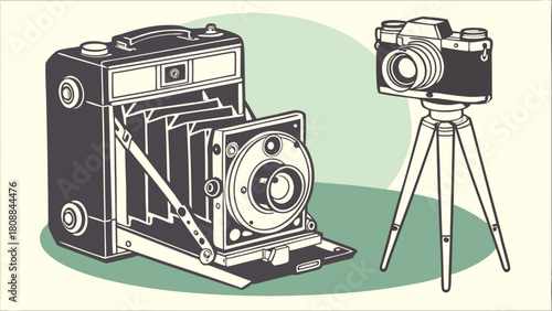 Vintage Photography Equipment Illustration Classic Film Cameras for Retro Design and Historical Content