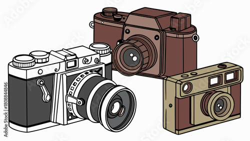 Classic Vintage Film Cameras Illustration Retro Photography Gear for Creative Design History and Media Use