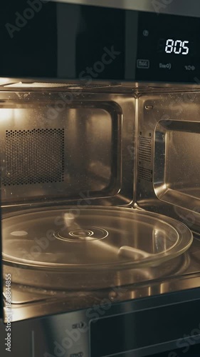 Modern Microwave Interior Rotating Glass Plate Warm Light Footage