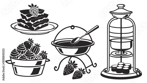 Gourmet Chocolate Strawberry Desserts Fondue Fountain Cake Sweet Treats for Bakery Menu and Holiday Party Indulgence