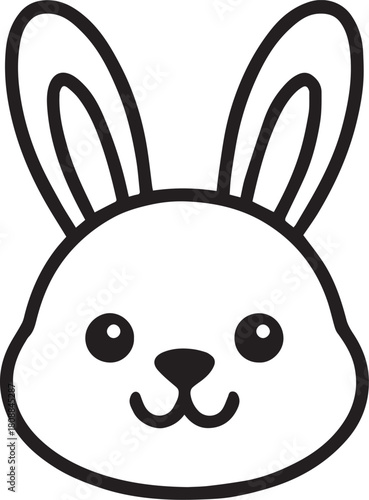 A cute and endearing bunny illustration, head is displayed with minimalistic black outline and soft features, radiating innocence and approachability.
