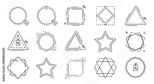 Outline vector frames modern minimalist geometric displayed as an icon set on a crisp white background ideal for sale and promotion graphics featuring varied shapes
