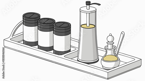 Clean Modern Condiment Set with Spice Shakers Oil Dispenser and Sauce Cruet on Tray for Restaurant Dining and Home Kitchen