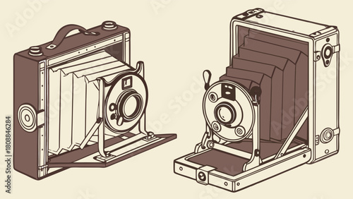 Vintage Folding Cameras Retro Illustration for Photography History Inspiring Nostalgic Design and Classic Analog Technology Education